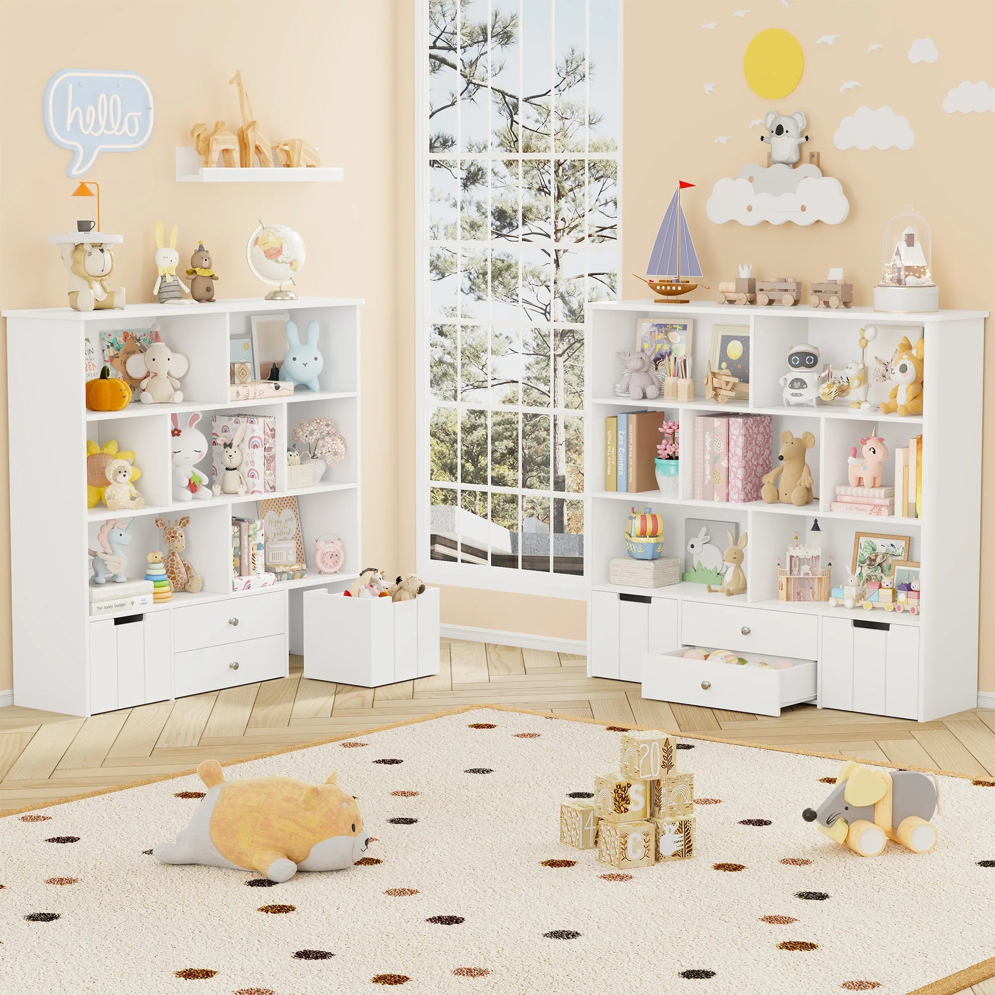 Kids Toy Storage 7 Cubbies 4 Drawers Wheels Montessori & Toys