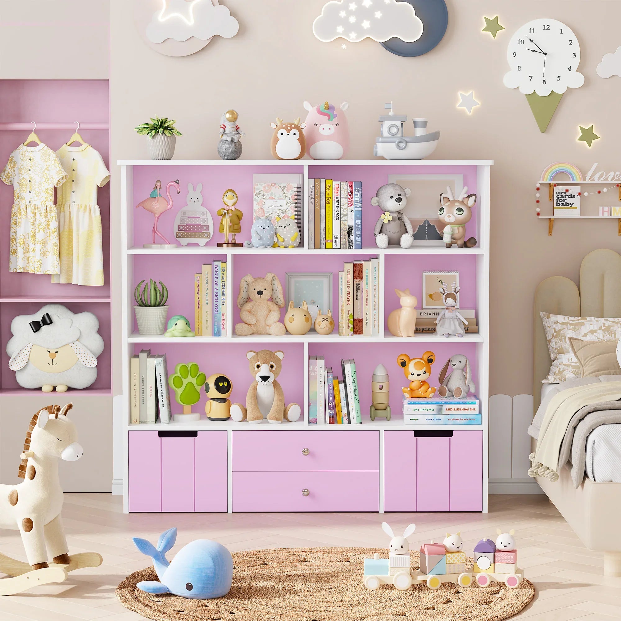 Kids Toy Storage 7 Cubbies 4 Drawers Wheels Montessori & Toys