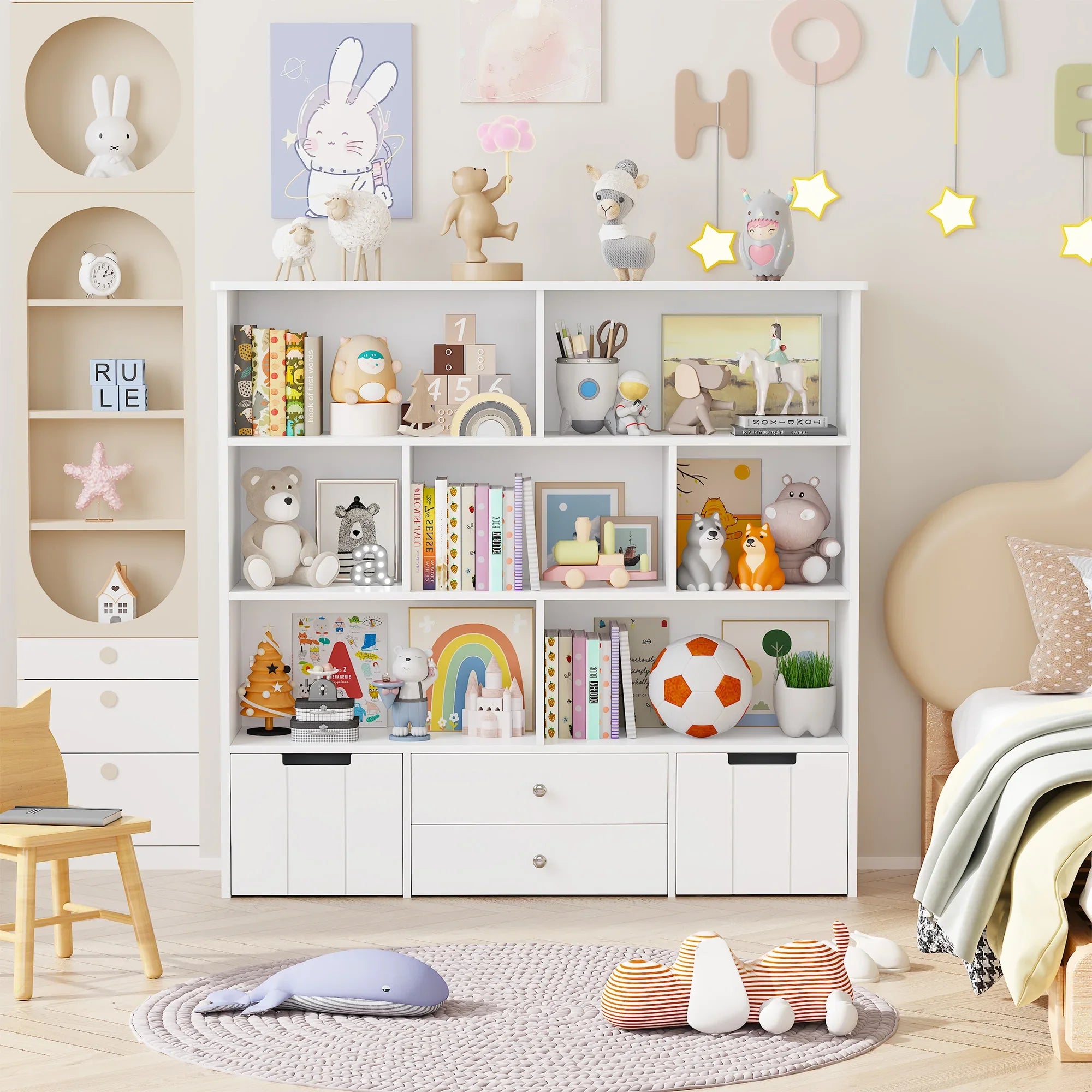Kids Toy Storage 7 Cubbies 4 Drawers Wheels Montessori & Toys