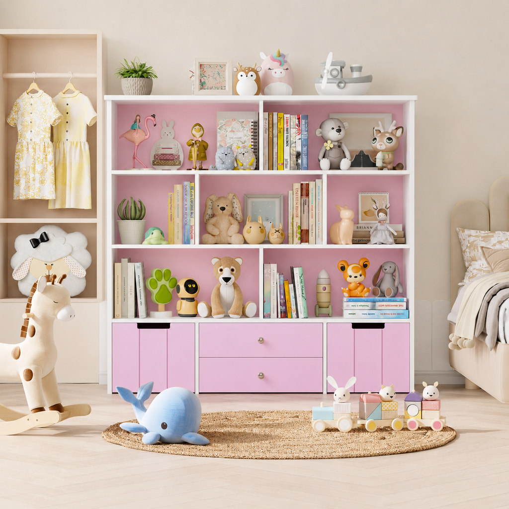 Kids Toy Storage 7 Cubbies 4 Drawers Wheels Montessori & Toys