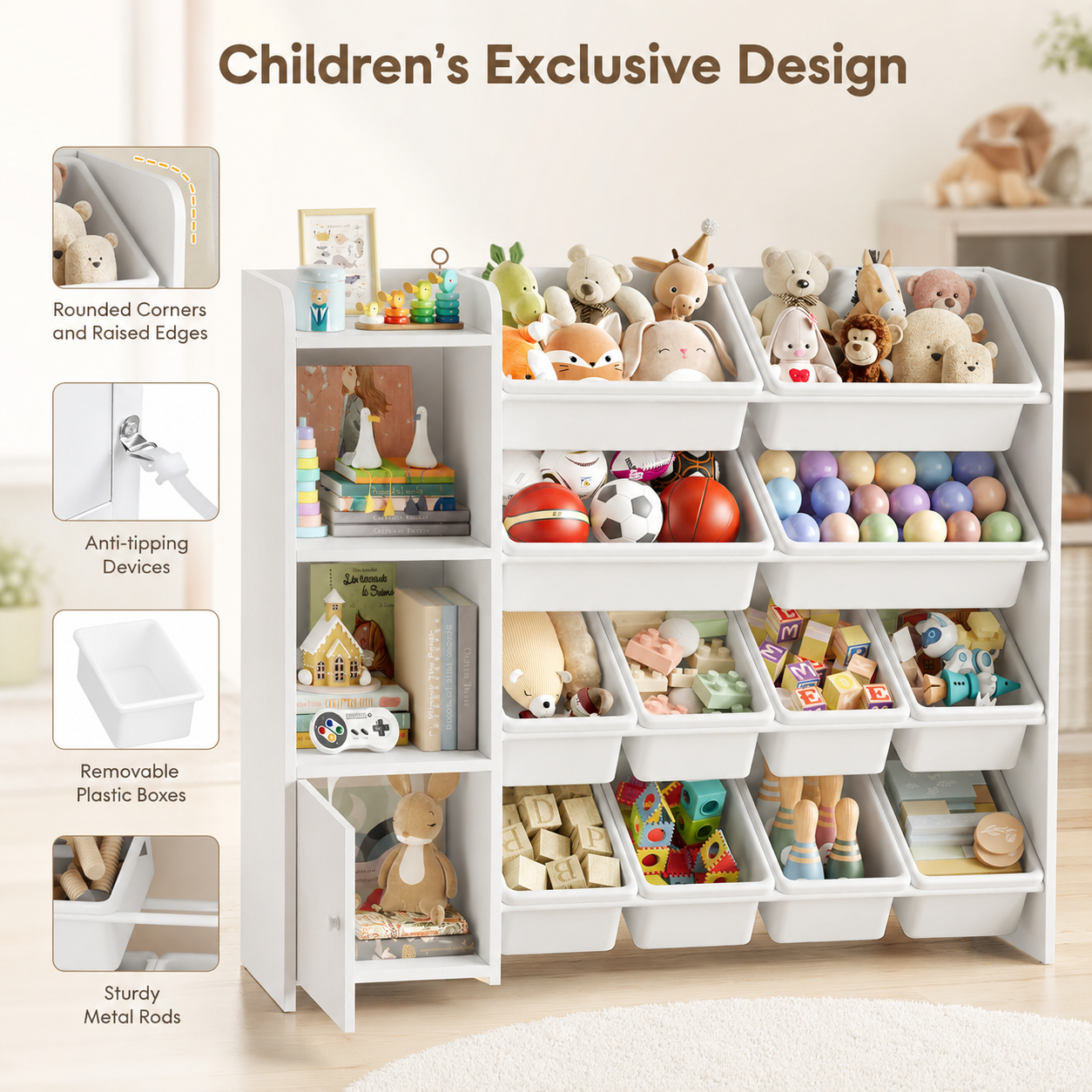 Kids Toy Storage 8 Boxes 4 Shelves Montessori & Toys