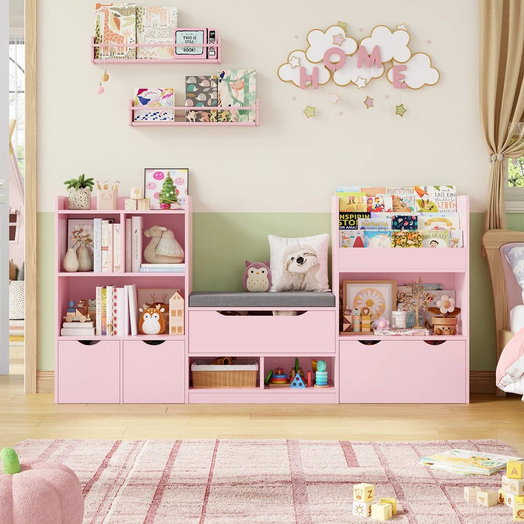 Kids Toy Storage Bookcase Bench 3 Drawers Montessori & Toys