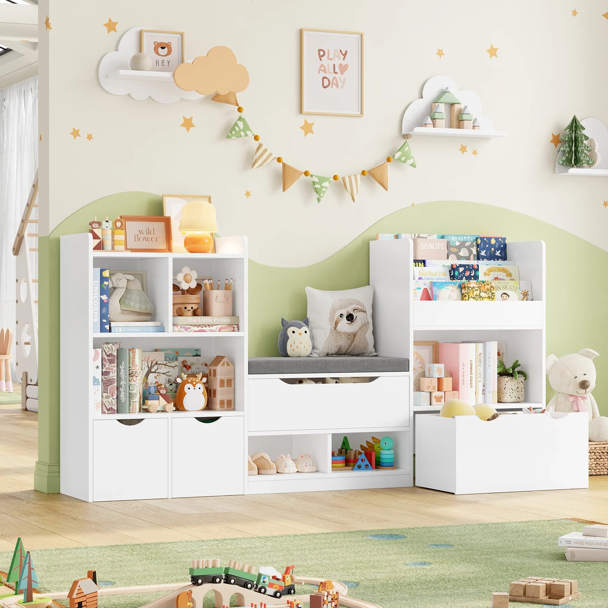 Kids Toy Storage Bookcase Bench 3 Drawers Montessori & Toys