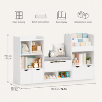 Kids Toy Storage Bookcase Bench 3 Drawers Montessori & Toys