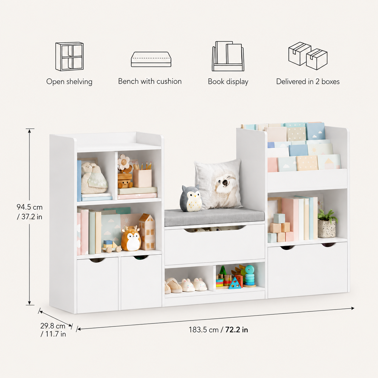 Kids Toy Storage Bookcase Bench 3 Drawers Montessori & Toys