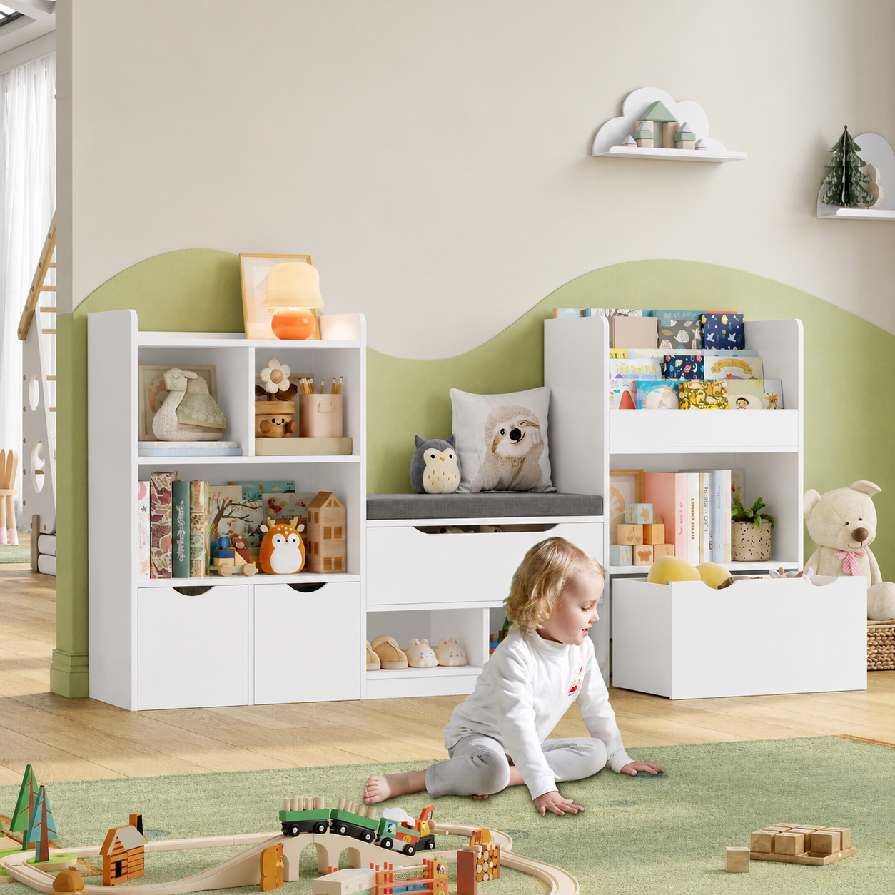 Kids Toy Storage Bookcase Bench 3 Drawers Montessori & Toys