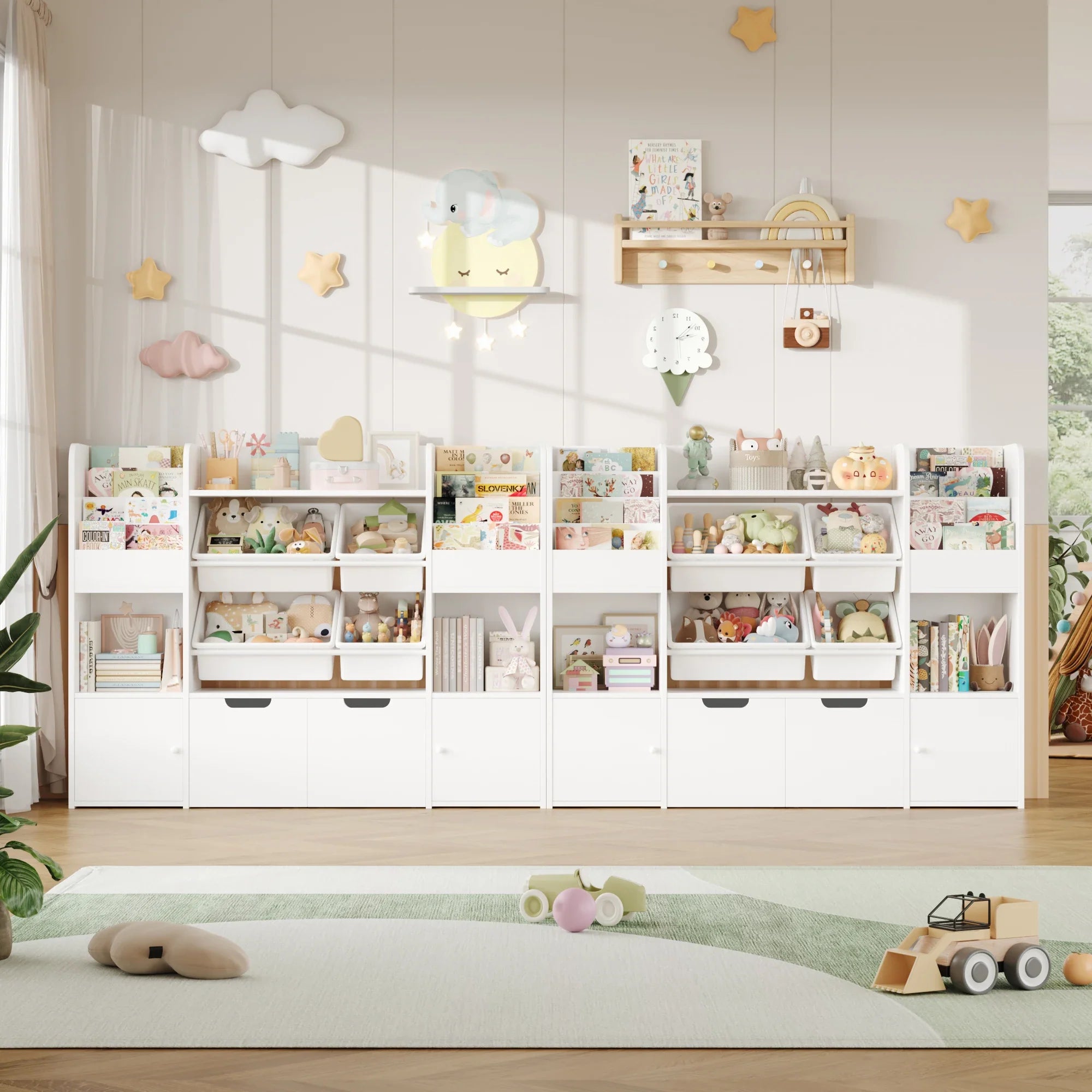 Kids Toy Storage Bookshelf 13 Shelves 4 Boxes Montessori & Toys