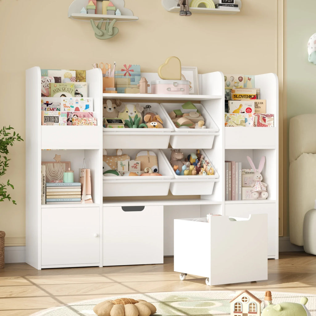 Kids Toy Storage Bookshelf 13 Shelves 4 Boxes Montessori & Toys
