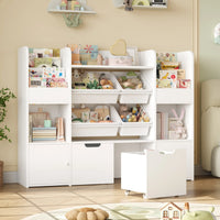Kids Toy Storage Bookshelf 13 Shelves 4 Boxes Montessori & Toys