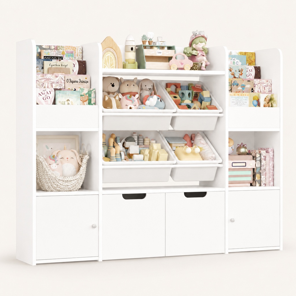Kids Toy Storage Bookshelf 13 Shelves 4 Boxes Montessori & Toys