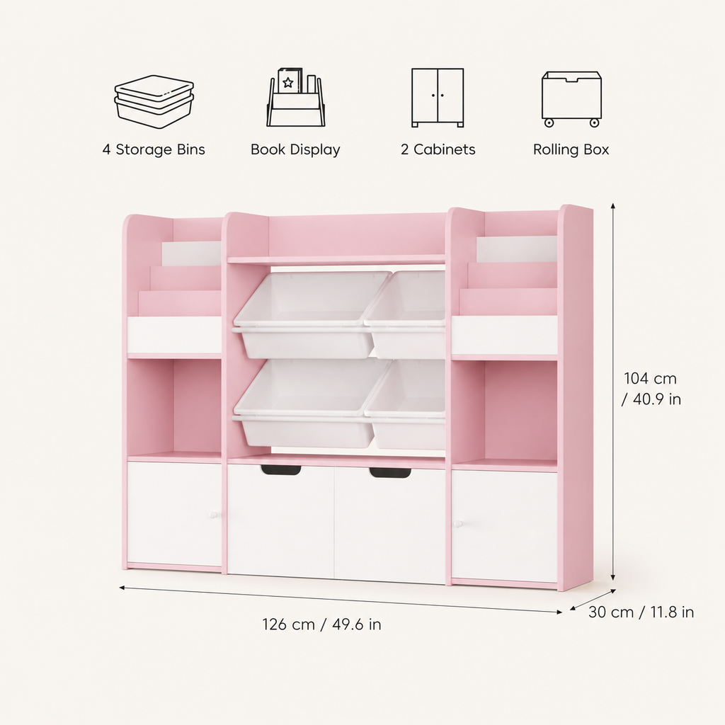 Kids Toy Storage Bookshelf 13 Shelves 4 Boxes Montessori & Toys