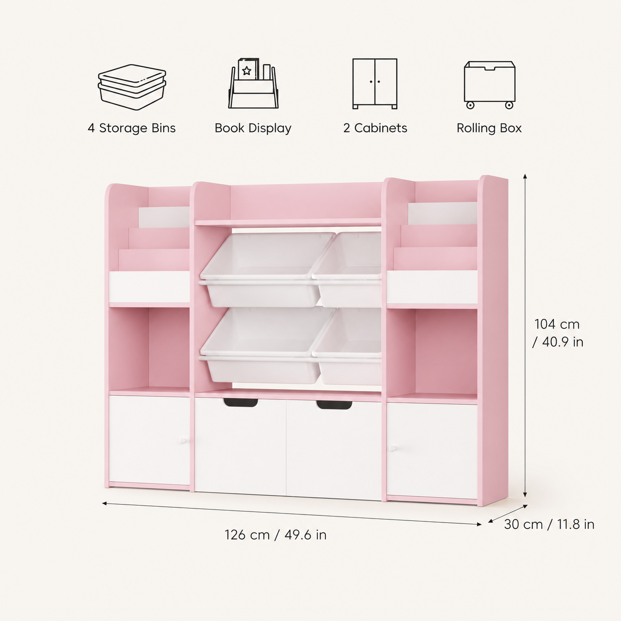 Kids Toy Storage Bookshelf 13 Shelves 4 Boxes Montessori & Toys