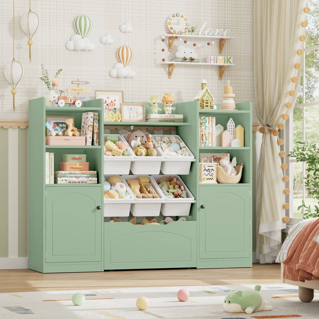 Kids Toy Storage Bookshelf 15 Shelves 6 Boxes Montessori & Toys