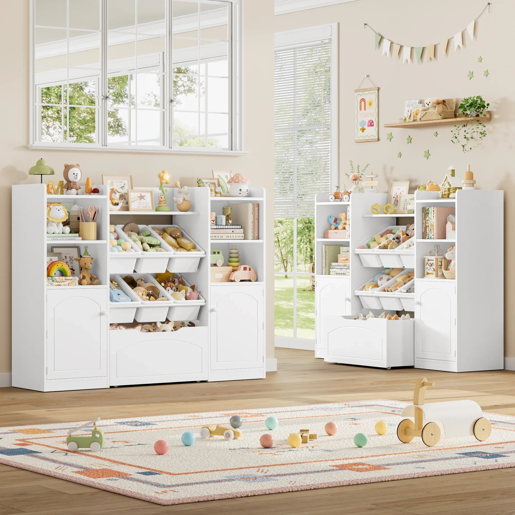 Kids Toy Storage Bookshelf 15 Shelves 6 Boxes Montessori & Toys