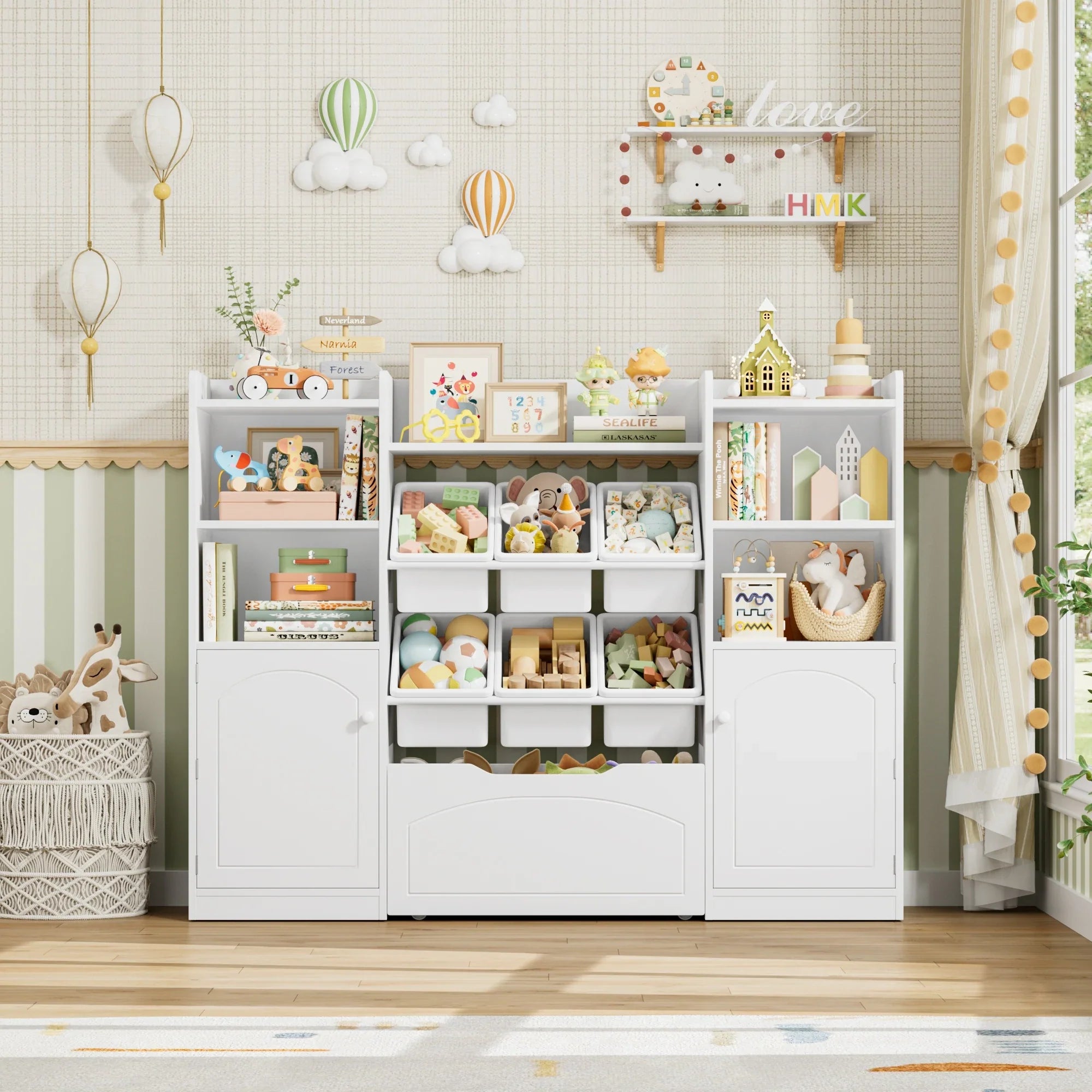 Kids Toy Storage Bookshelf 15 Shelves 6 Boxes Montessori & Toys