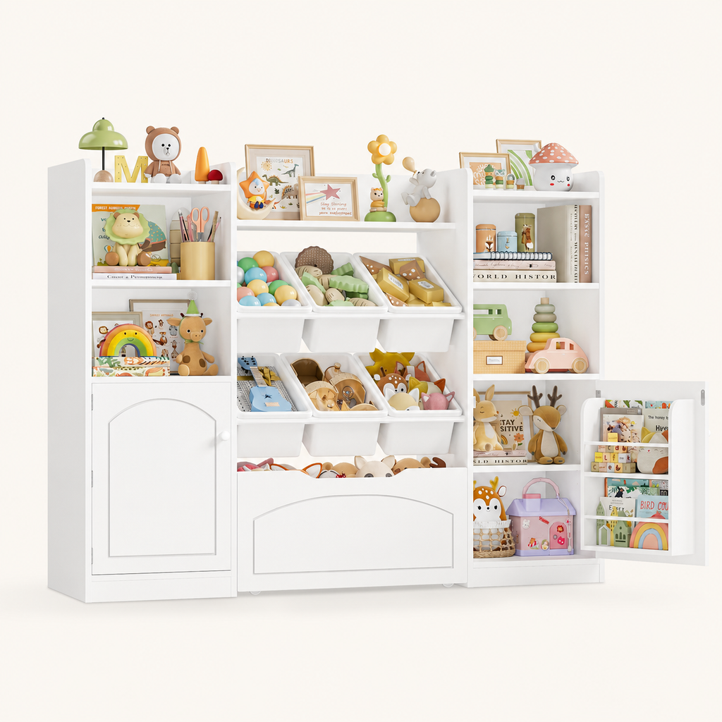 Kids Toy Storage Bookshelf 15 Shelves 6 Boxes Montessori & Toys