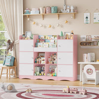 Kids Toy Storage Bookshelf 6 Doors 6 Cubbies Montessori & Toys