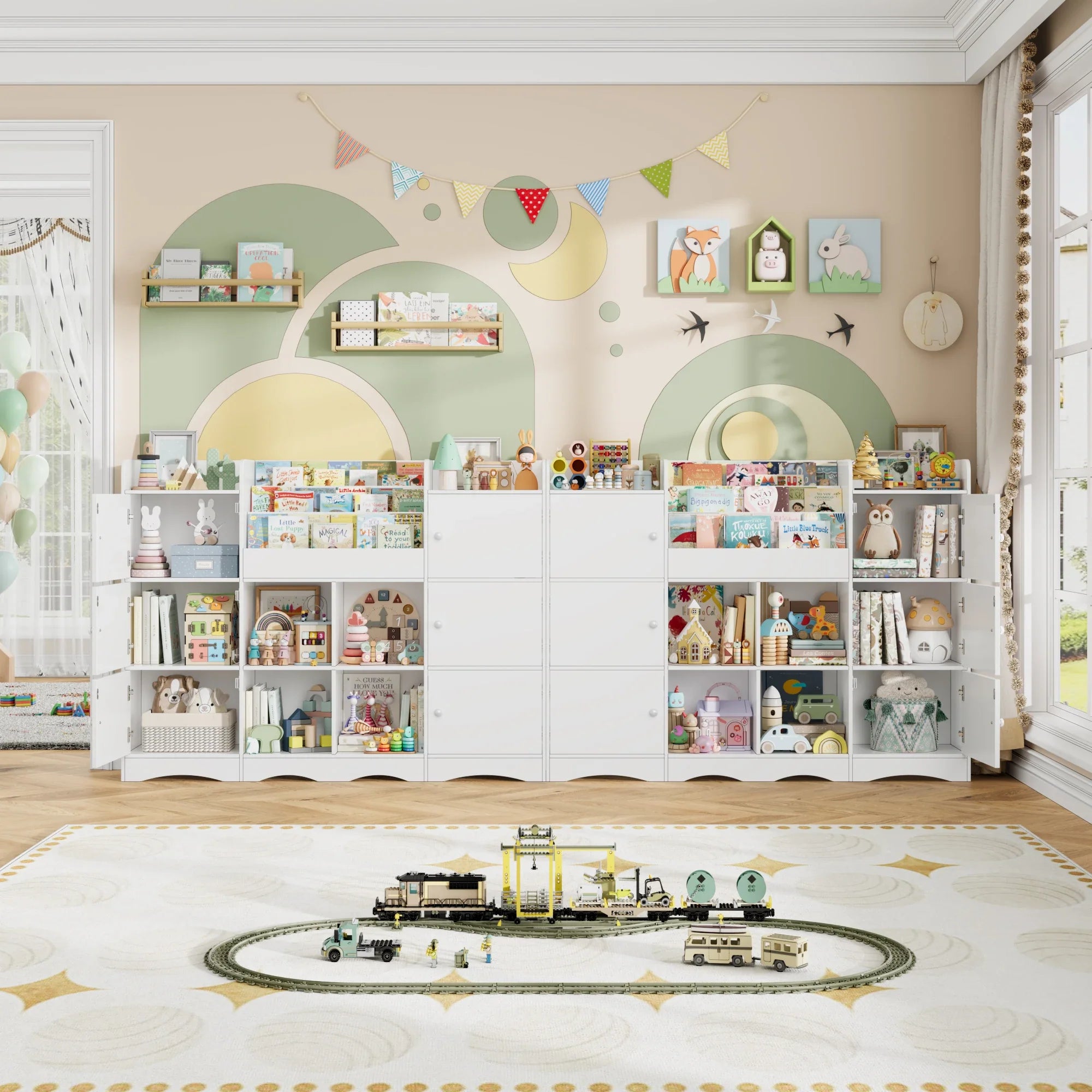 Kids Toy Storage Bookshelf 6 Doors 6 Cubbies Montessori & Toys