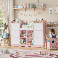 Kids Toy Storage Bookshelf 6 Doors 6 Cubbies Montessori & Toys