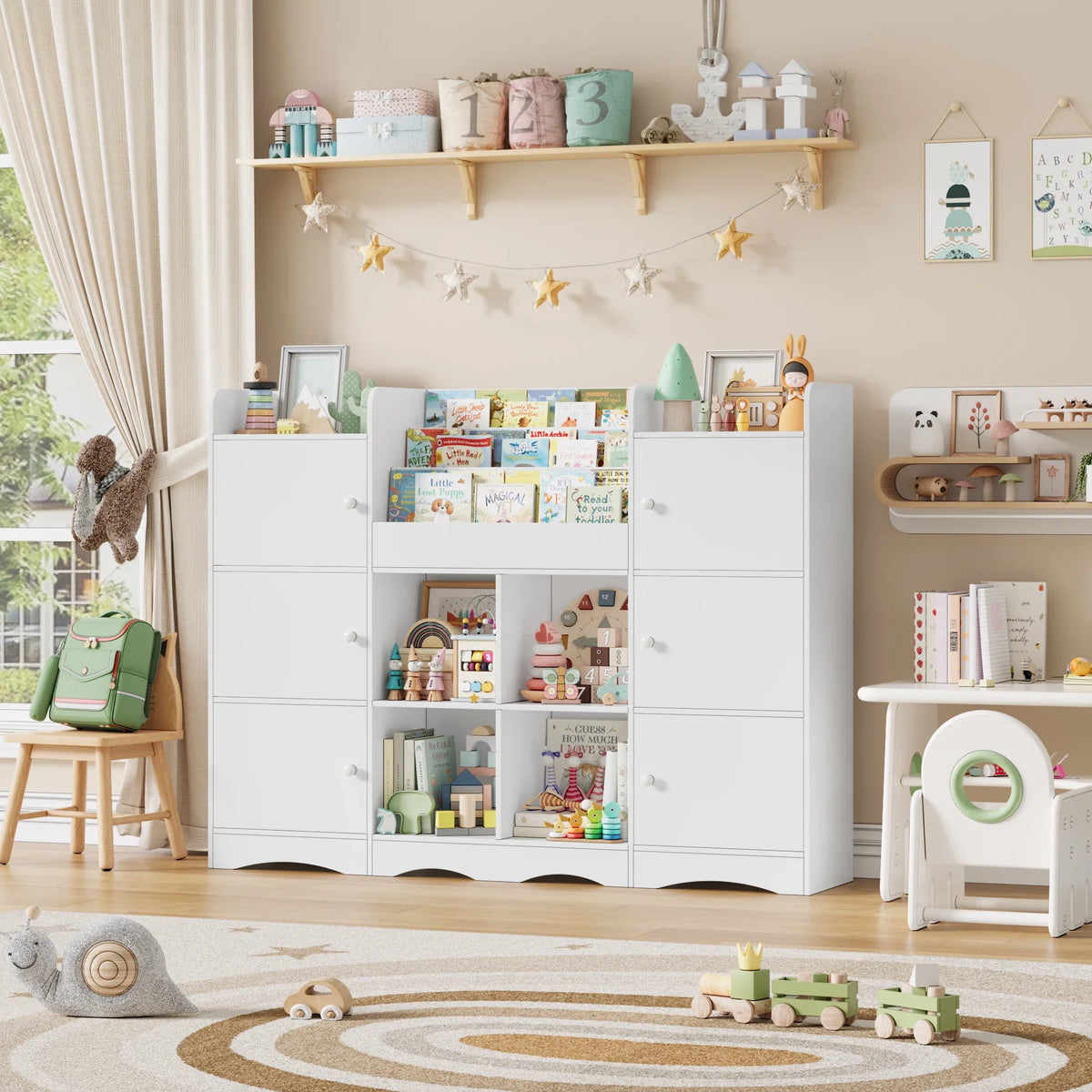 Kids Toy Storage Bookshelf 6 Doors 6 Cubbies Montessori & Toys