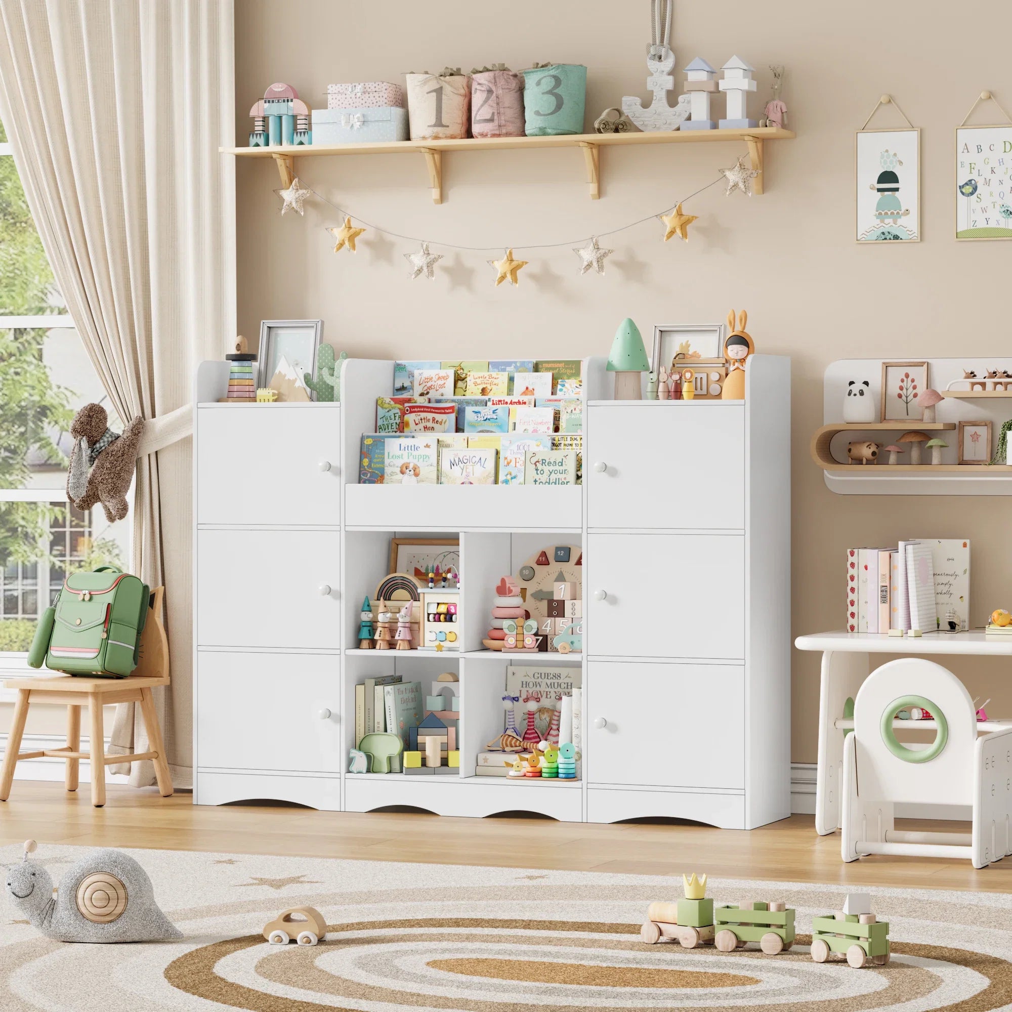 Kids Toy Storage Bookshelf 6 Doors 6 Cubbies Montessori & Toys