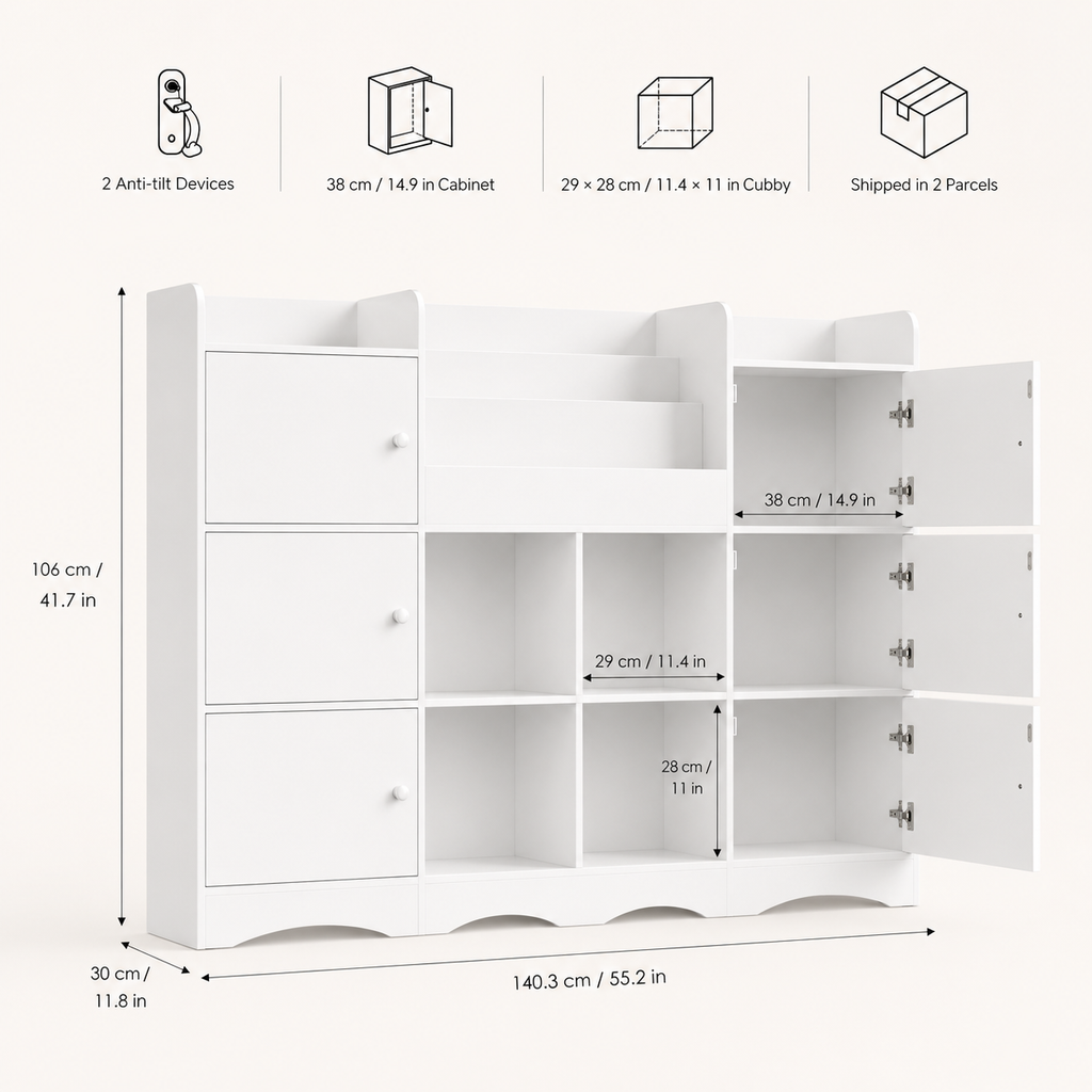 Kids Toy Storage Bookshelf 6 Doors 6 Cubbies Montessori & Toys