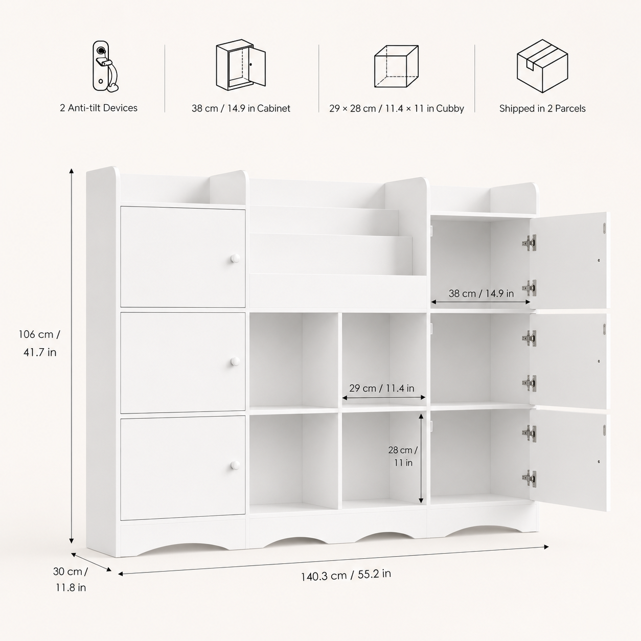 Kids Toy Storage Bookshelf 6 Doors 6 Cubbies Montessori & Toys