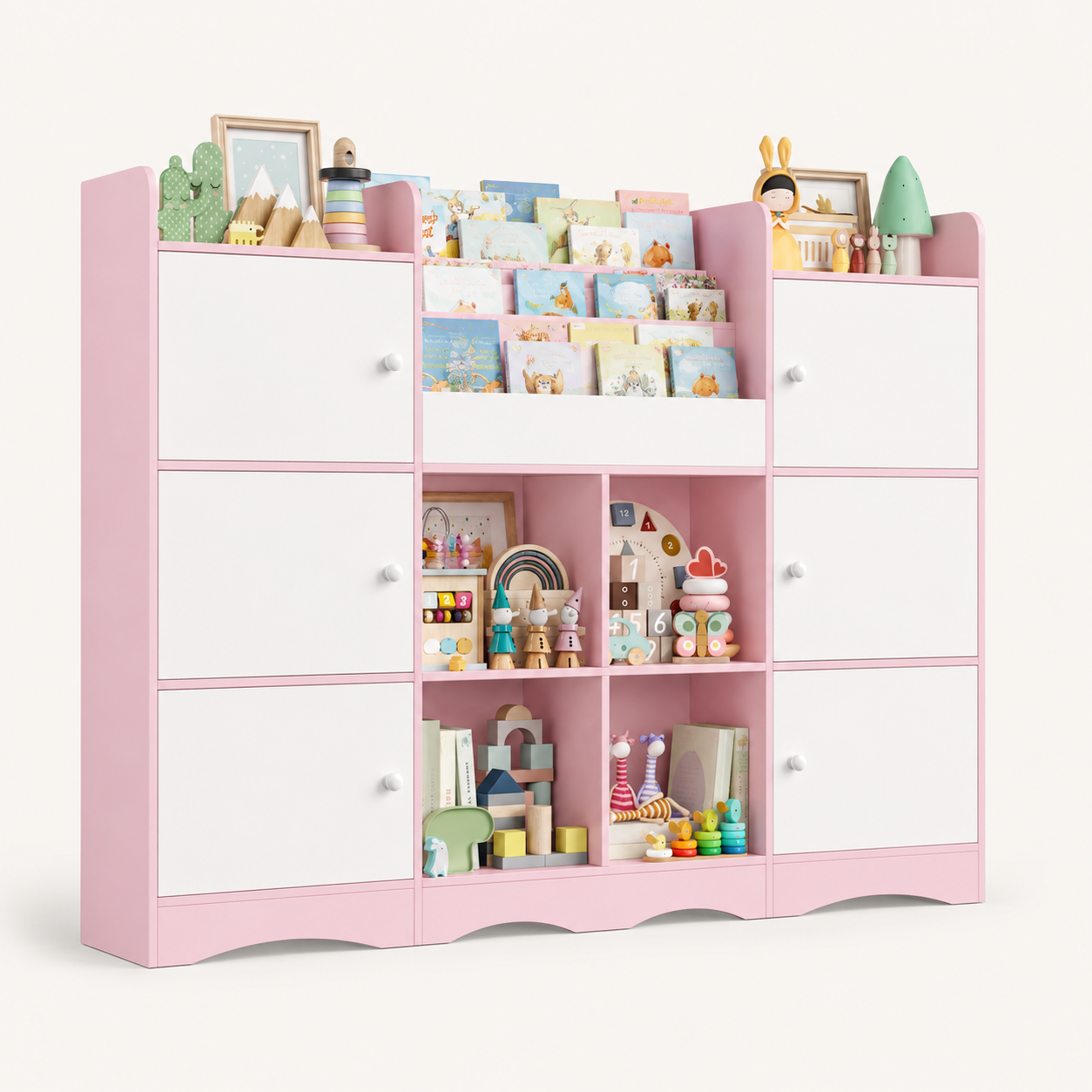 Kids Toy Storage Bookshelf 6 Doors 6 Cubbies Montessori & Toys