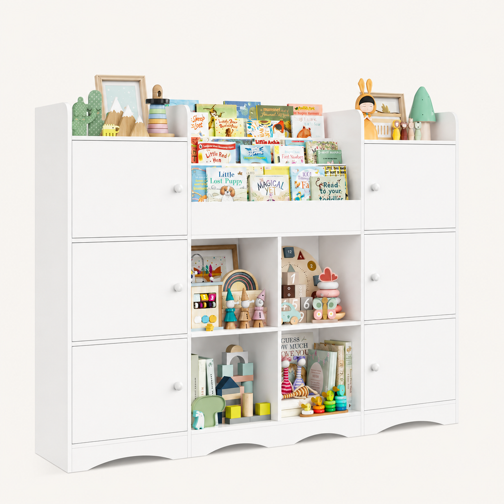 Kids Toy Storage Bookshelf 6 Doors 6 Cubbies Montessori & Toys