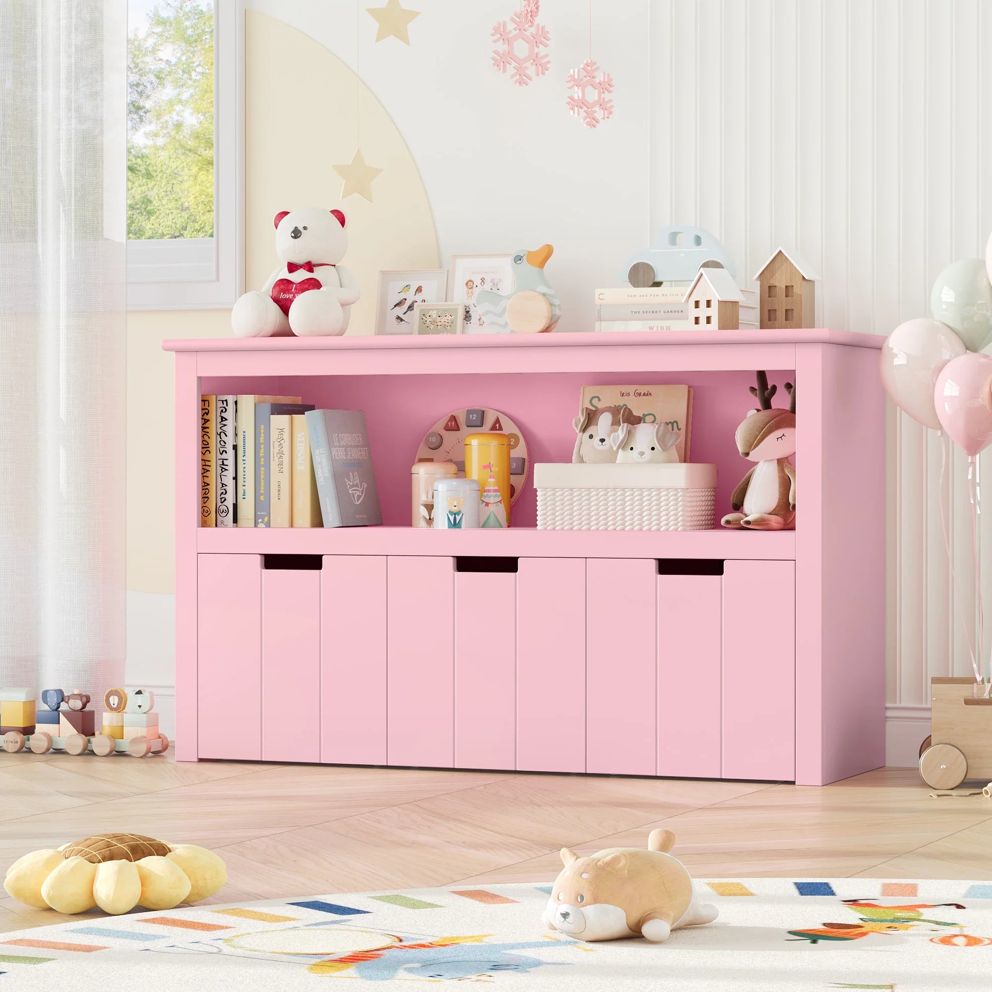 Kids Toy Storage Cabinet 3 Drawers on Wheels Montessori & Toys