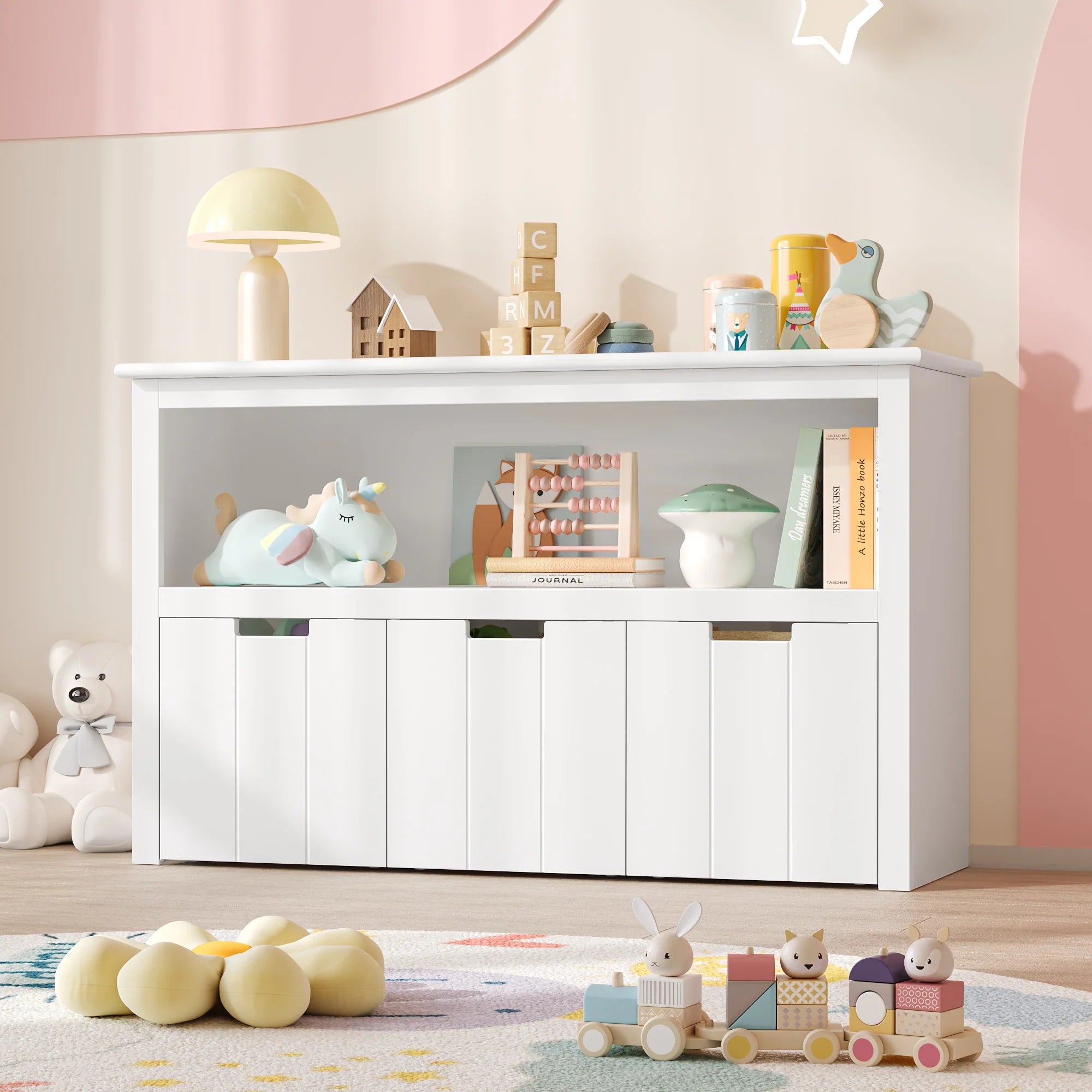 Kids Toy Storage Cabinet 3 Drawers on Wheels Montessori & Toys