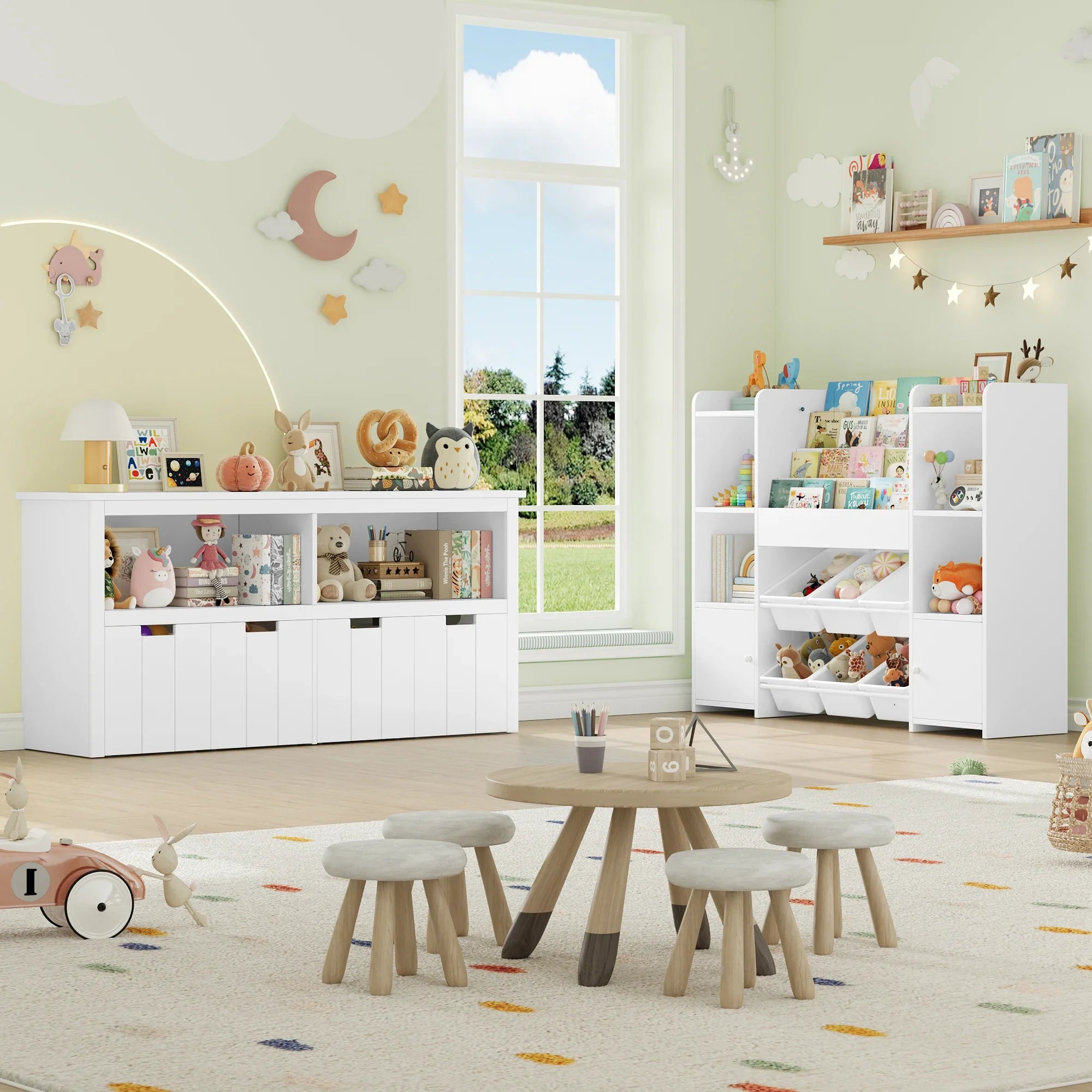Kids Toy Storage Cabinet 4 Boxes on Wheels Montessori & Toys