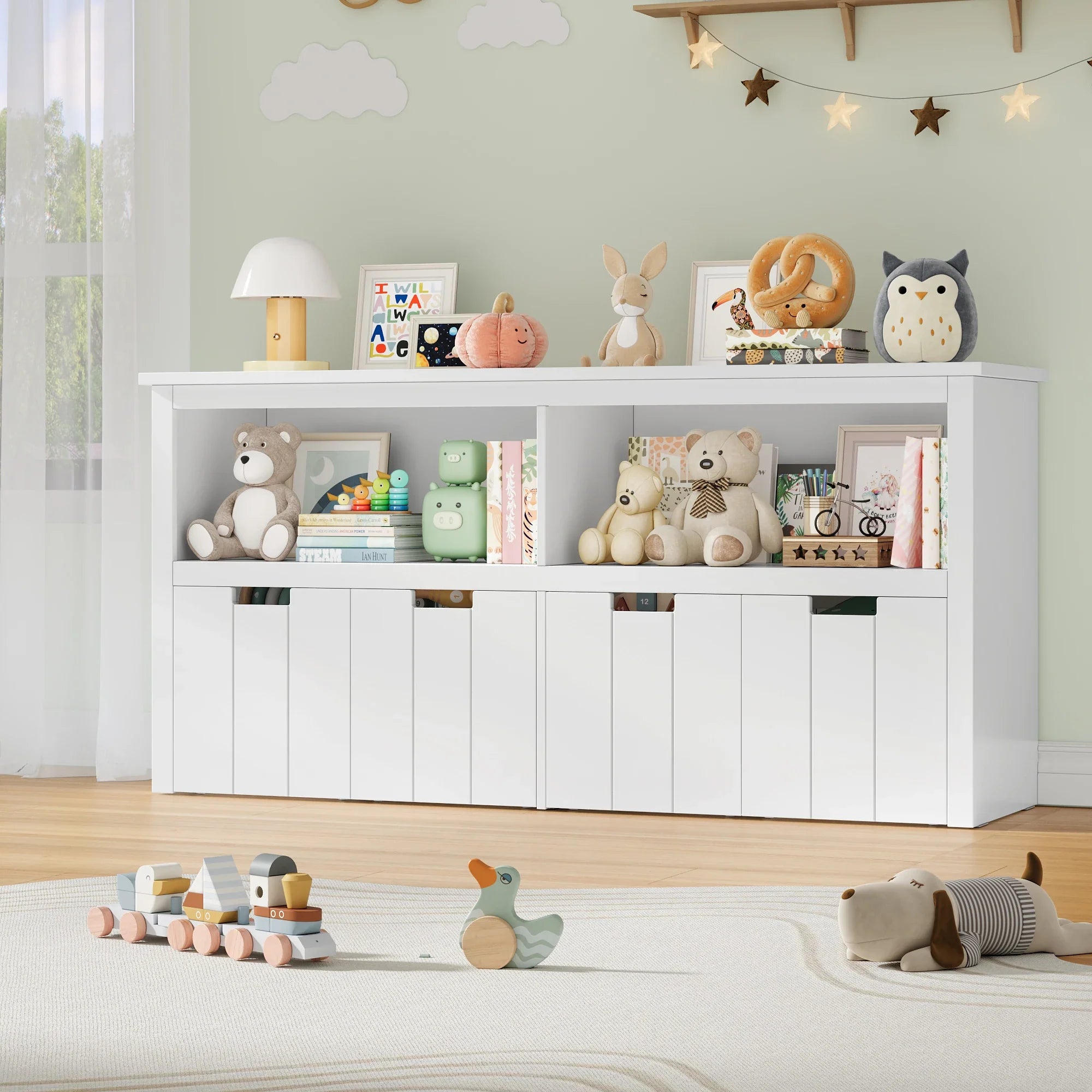 Kids Toy Storage Cabinet 4 Boxes on Wheels Montessori & Toys