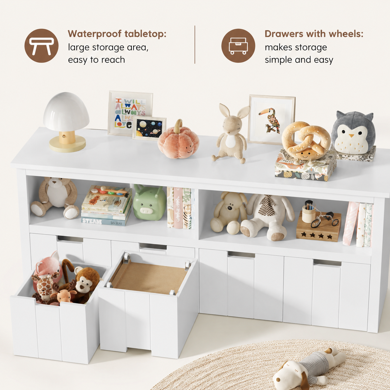Kids Toy Storage Cabinet 4 Boxes on Wheels Montessori & Toys