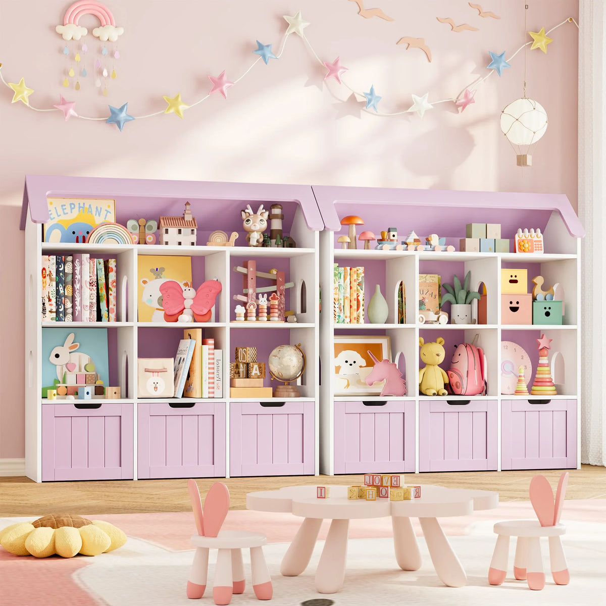 Kids Toy Storage House Shape 7 Cubbies Drawers Montessori & Toys