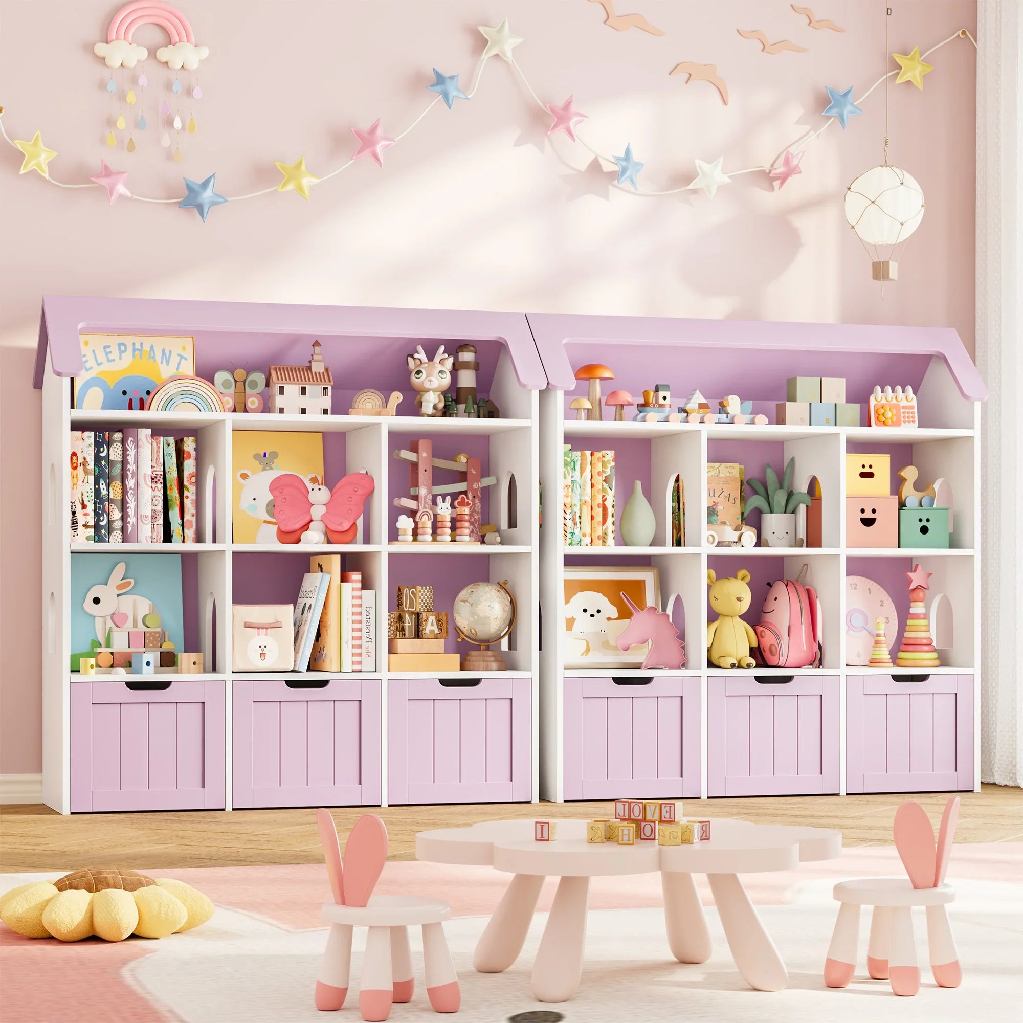 Kids Toy Storage House Shape 7 Cubbies Drawers Montessori & Toys
