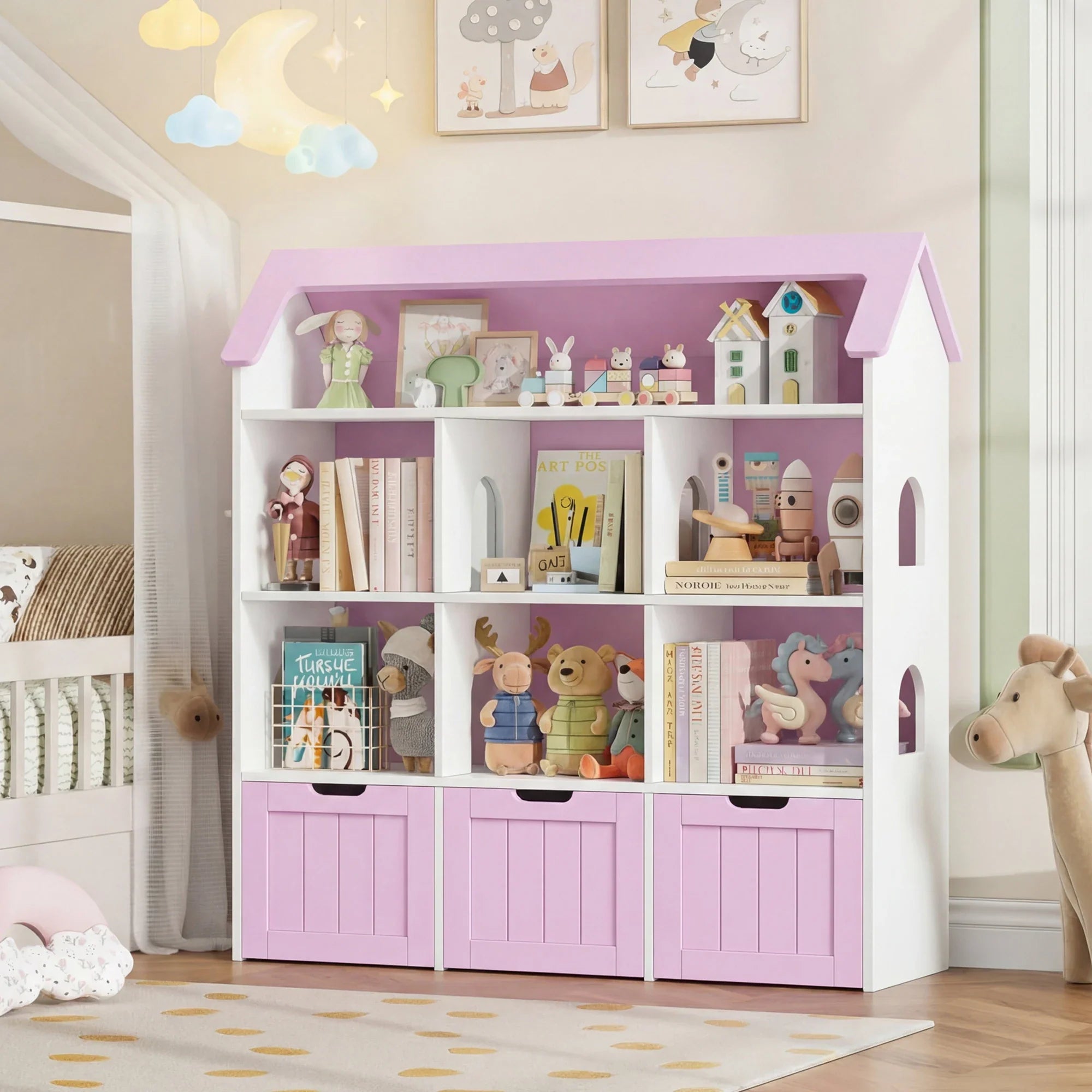Kids Toy Storage House Shape 7 Cubbies Drawers Montessori & Toys