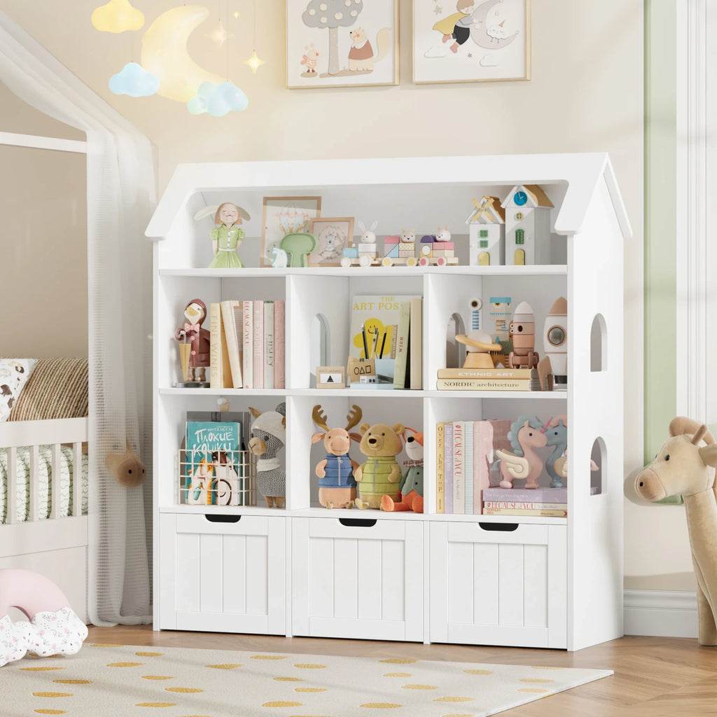 Kids Toy Storage House Shape 7 Cubbies Drawers Montessori & Toys