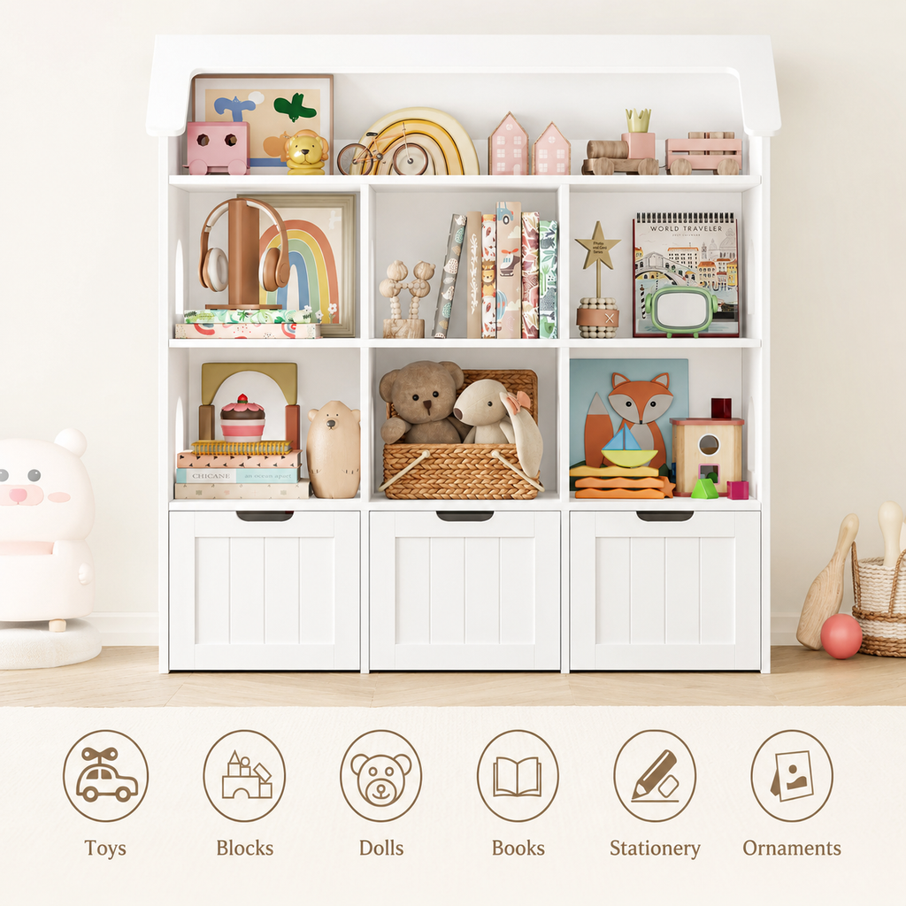 Kids Toy Storage House Shape 7 Cubbies Drawers Montessori & Toys