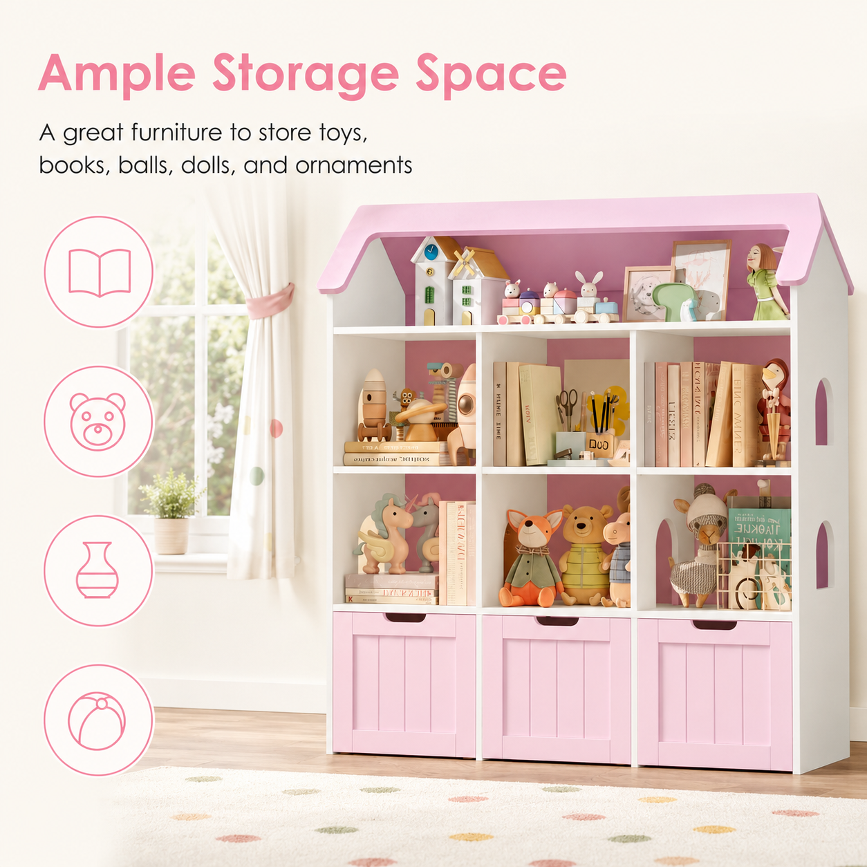 Kids Toy Storage House Shape 7 Cubbies Drawers Montessori & Toys