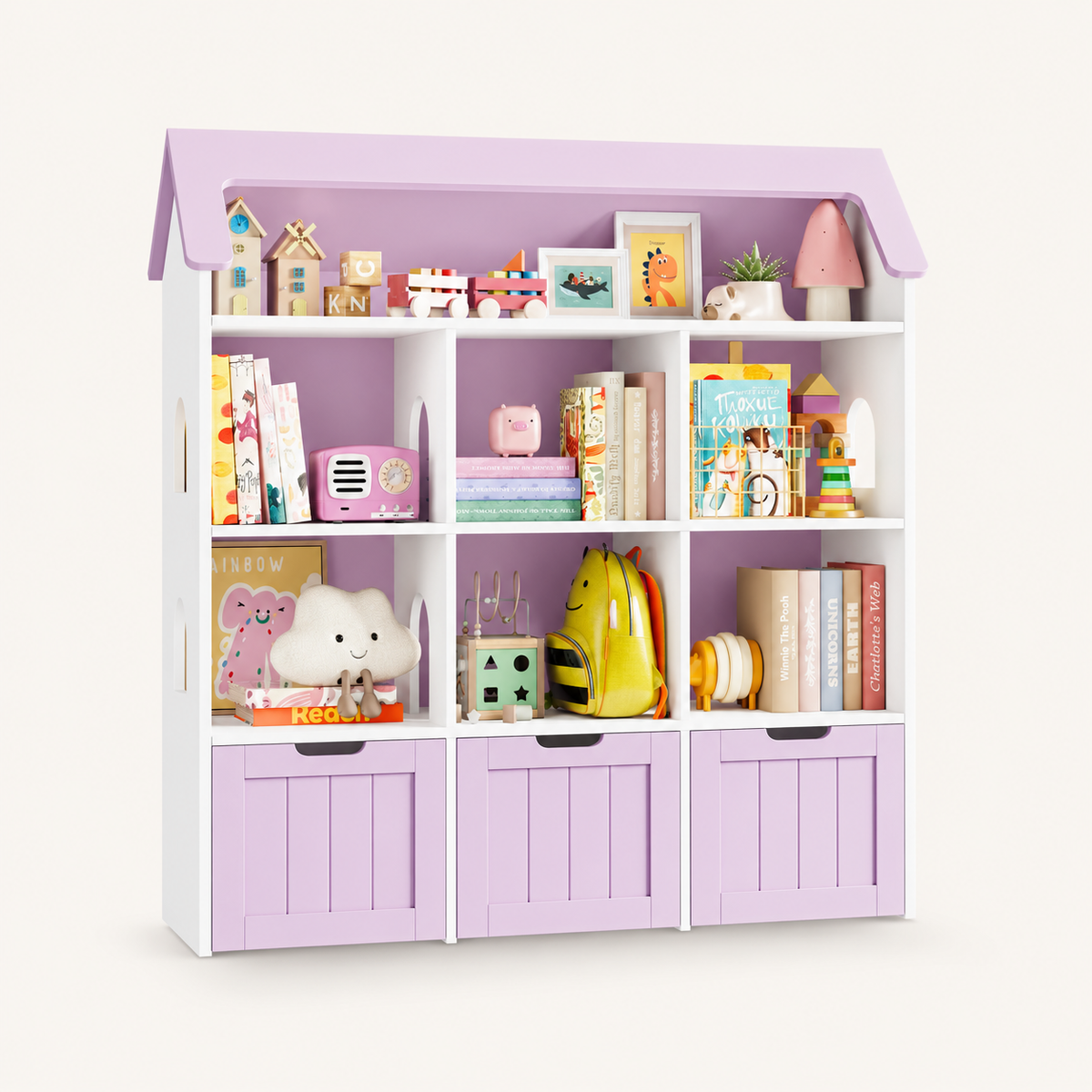 Kids Toy Storage House Shape 7 Cubbies Drawers Montessori & Toys