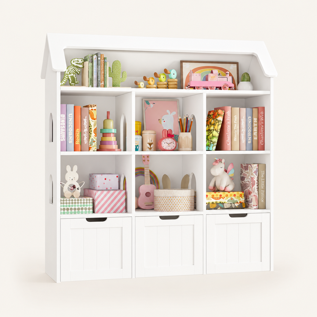 Kids Toy Storage House Shape 7 Cubbies Drawers Montessori & Toys