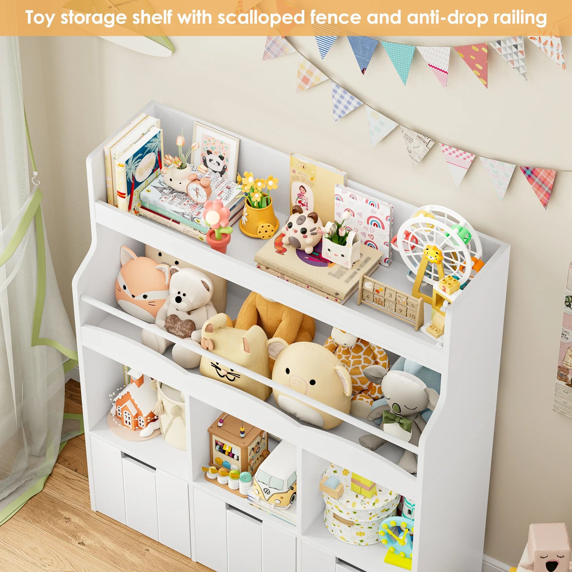 Kids Toy Storage Shelf 4 Cubbies on Wheels Montessori & Toys