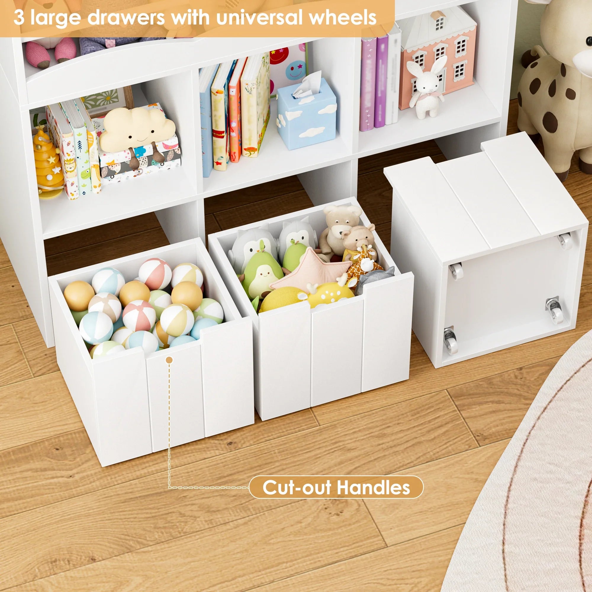 Kids Toy Storage Shelf 4 Cubbies on Wheels Montessori & Toys