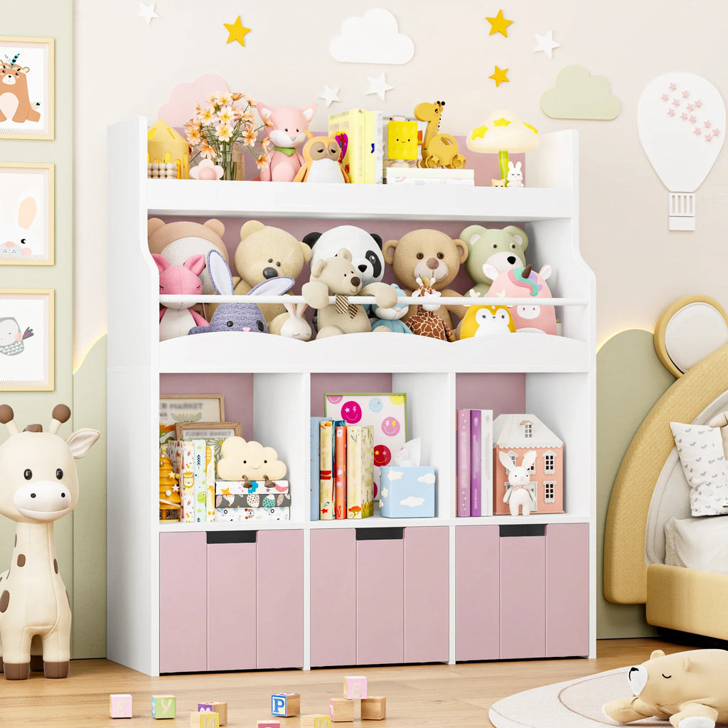 Kids Toy Storage Shelf 4 Cubbies on Wheels Montessori & Toys
