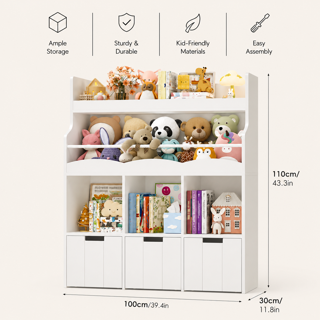 Kids Toy Storage Shelf 4 Cubbies on Wheels Montessori & Toys