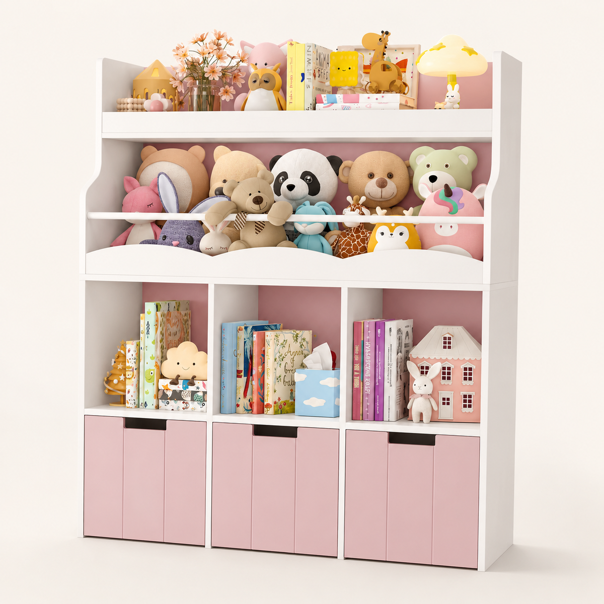 Kids Toy Storage Shelf 4 Cubbies on Wheels Montessori & Toys