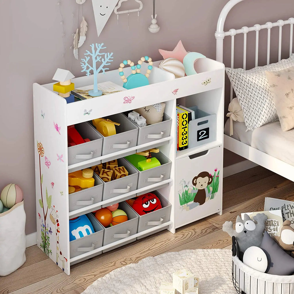 Kids Toy Storage Shelf 9 Boxes White Montessori & Toys