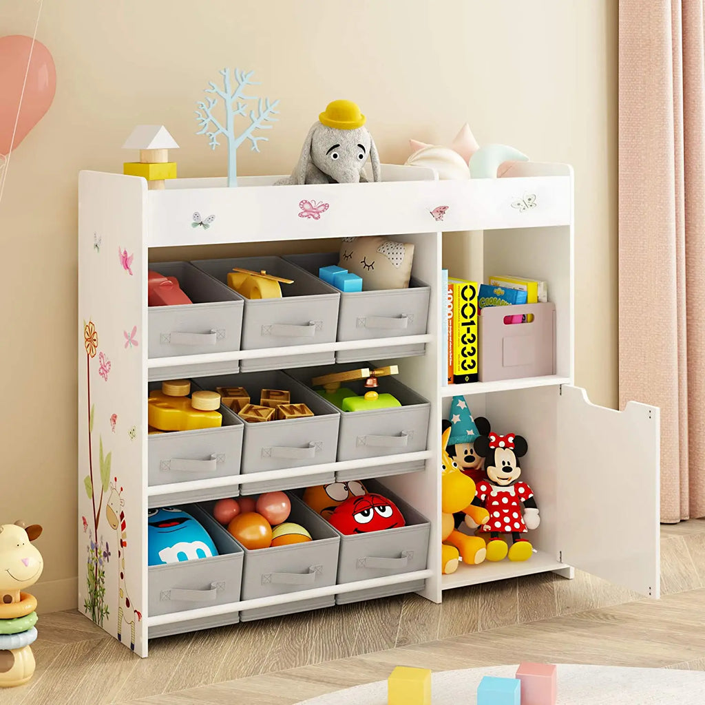 Kids Toy Storage Shelf 9 Boxes White Montessori & Toys
