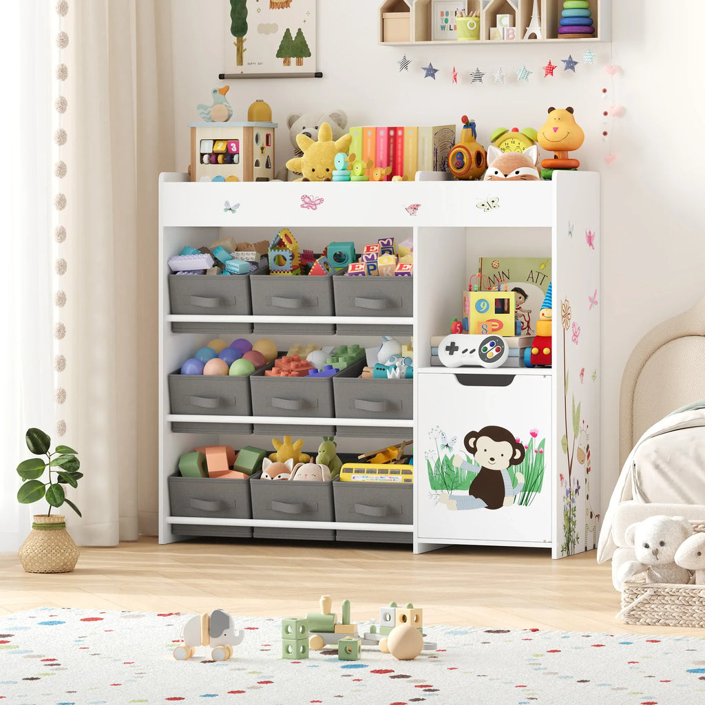 Kids Toy Storage Shelf 9 Boxes White Montessori & Toys